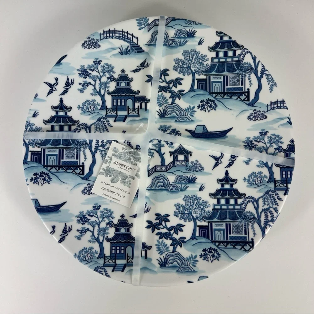 Shabby Chic Melamine Chinoiserie Dinner Plates Blue Willow 11